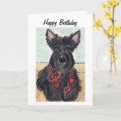 スコットランド犬スコットランドのテリア誕生日カードアート カード (黄色い花)