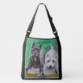 スコットランド犬ブラックキーとホワイトオンザラジオ クロスボディバッグ (正面)