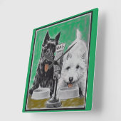 スコットランド犬ブラックキーとホワイトオンザラジオ スクエア壁時計 (傾斜)