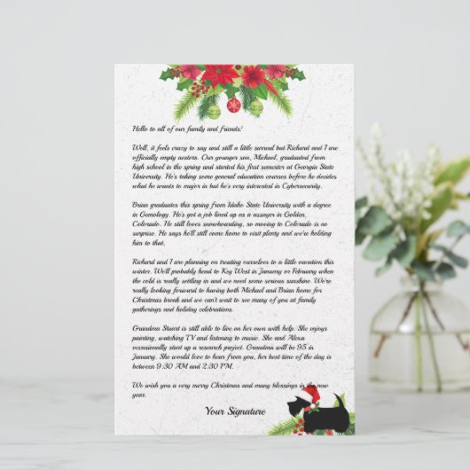 スコットランド犬プレイドクリスマスニュースレターカスタム 便箋 (スタンド正面)