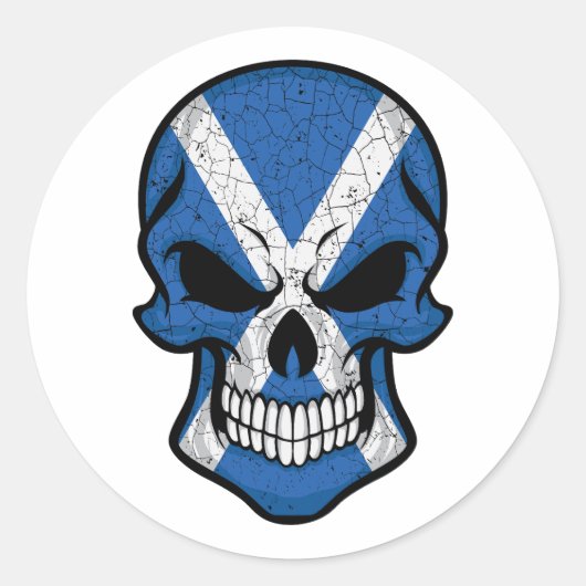 スコットランド笑顔スカル国旗 ラウンドシール (正面)