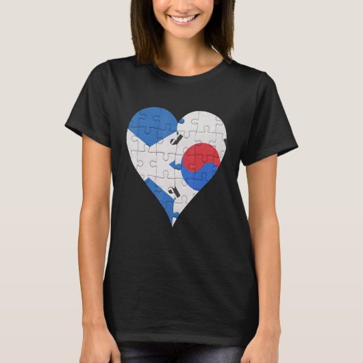 スコットランド韓国国旗のハート Tシャツ (正面)