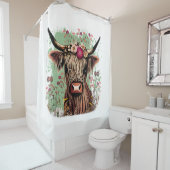 スコットランド高地の牛のフローラシャワーカーテン シャワーカーテン (インサイチュ)