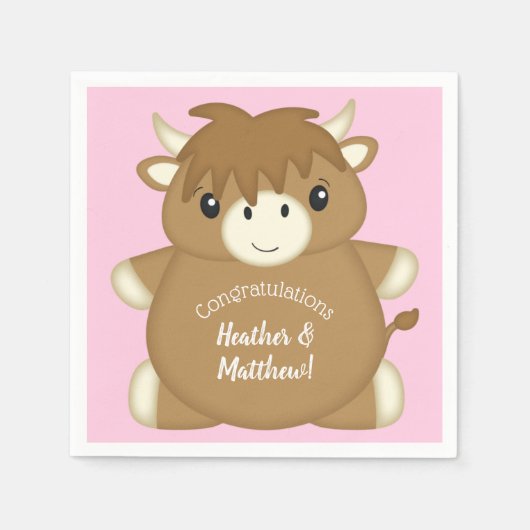 スコットランド高地の牛の赤ちゃんシャワーピンク スタンダードカクテルナプキン (正面)