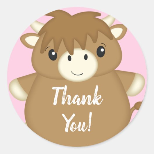 スコットランド高地の牛の赤ちゃんシャワーピンク ラウンドシール (正面)