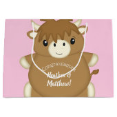 スコットランド高地の牛の赤ちゃんシャワーピンク ラージペーパーバッグ (正面)