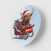 スコットランド高地サンタ牛の群れ ラウンド壁時計 (傾斜)