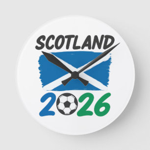スコットランド2026サッカーファンデザイン / サルタイアとフットボール ラウンド壁時計