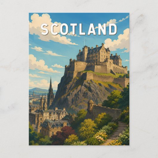 スコットランド イギリス イラスト 旅行 アート ポストカード (正面)