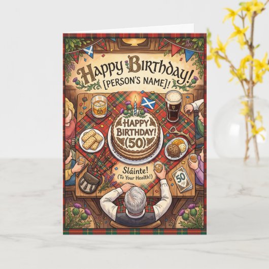 スコットランド・ウィスキーの誕生日 カード (黄色い花)