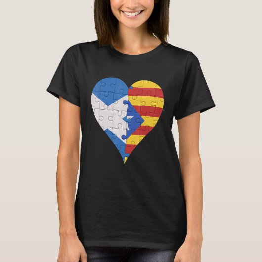 スコットランド カタルーニャ州旗 ハート Tシャツ (正面)