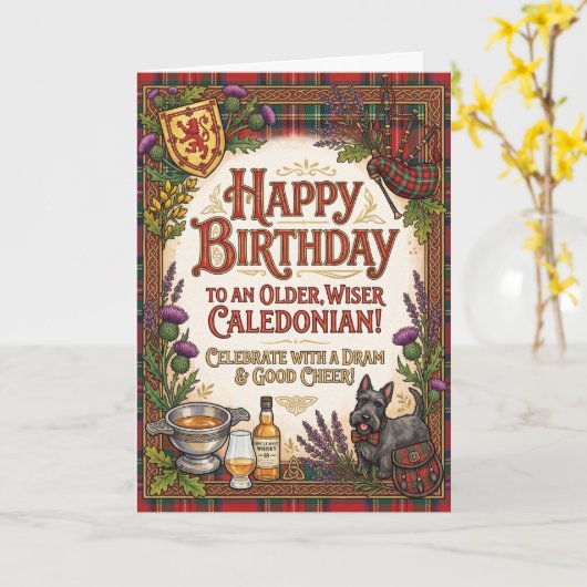 スコットランド・カレドニアの誕生日 カード (黄色い花)