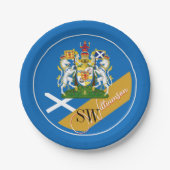 スコットランド&モノグラム、スコットランド国旗/青 ペーパープレート (正面)