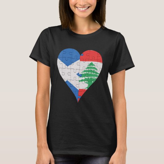 スコットランド レバノン 国旗 ハート Tシャツ (正面)