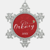 スコットランド,北アイレスハートのオークニー国旗 スノーフレークピューターオーナメント (正面)