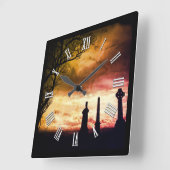 スコットランド、魔法スキー&ケルト高原/スコット スクエア壁時計 (傾斜)