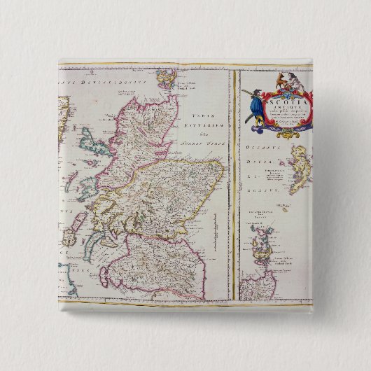 スコットランド、c.1700の地図 缶バッジ (正面)