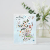 スコットラ図解入りの、写真付きのンドの水彩地図 ポストカード (スタンド正面)