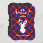 スコットラ結婚ンドのタータンチェック・プレイド・スタグス頭文字 招待状 (正面/裏面)