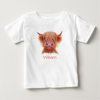 スコッパーソナライズされたティッシュハイランド毛深い牛 ベビーTシャツ