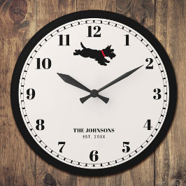 スコッパーソナライズされたティドッグ名前をカスタムするブラック ラージ壁時計