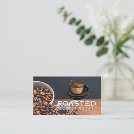 スコップでコーヒー豆を注ぐ |カフェロゴ 名刺 (スタンド正面)