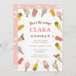 スコップのアイスクリームの誕生日の招待はここにあります 招待状