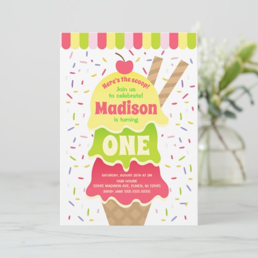 スコップのアイスクリームの誕生日の招待状はここにあります 招待状 (スタンド正面)