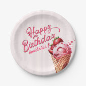 スコップアイスクリームガールズエイジ誕生日 ペーパープレート (正面)