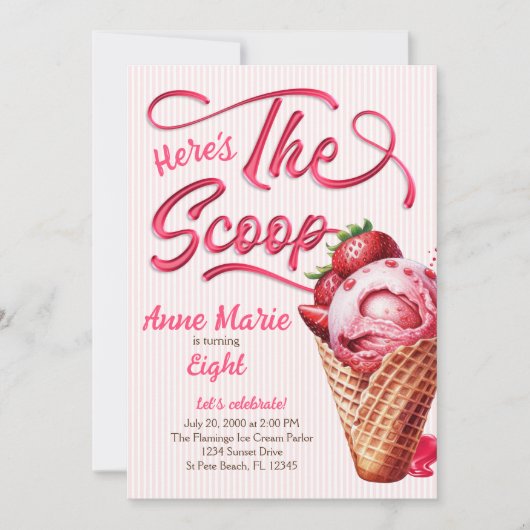 スコップアイスクリームガールズエイジ誕生日 招待状 (正面)
