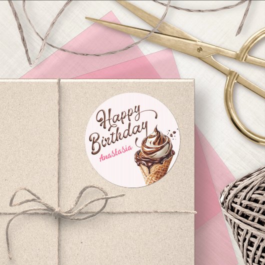 スコップアイスクリームガールズ誕生日クラシックラウンドスティック ラウンドシール