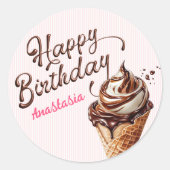 スコップアイスクリームガールズ誕生日クラシックラウンドスティック ラウンドシール (正面)