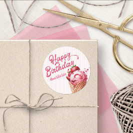 スコップアイスクリームガールズ誕生日 ラウンドシール