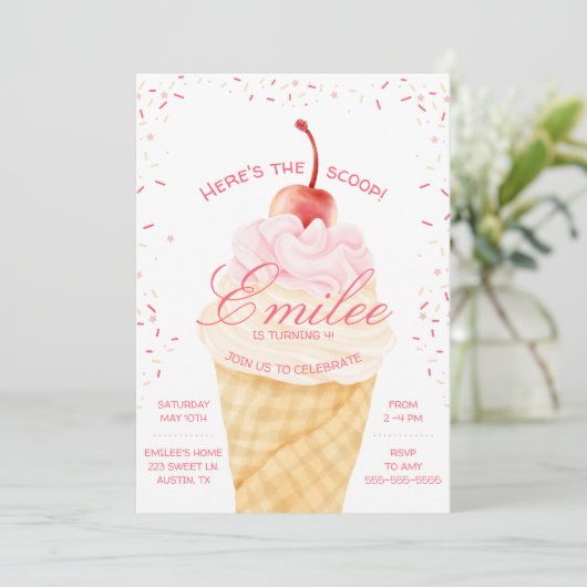 スコップアイスクリームコーン夏誕生日 招待状 (スタンド正面)