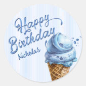 スコップアイスクリームボーイズ任意の年齢誕生日 ラウンドシール (正面)