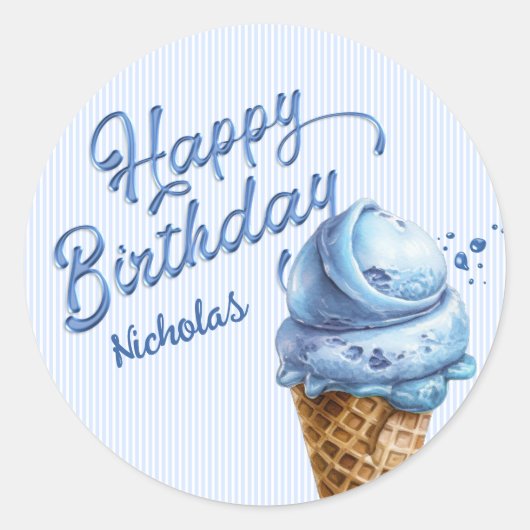スコップアイスクリームボーイズ任意の年齢誕生日 ラウンドシール (正面)