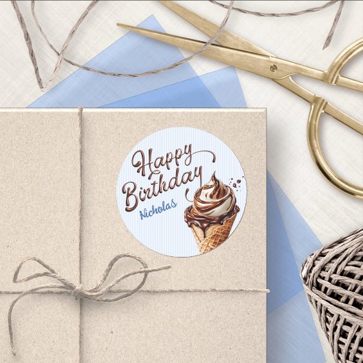 スコップアイスクリームボーイズ誕生日 ラウンドシール