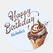 スコップアイスクリームボーイズ誕生日 ラウンドシール (正面)