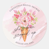 スコップアップウォーターカラーアイスクリームブライダルシャワー ラウンドシール (正面)
