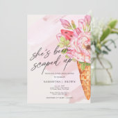 スコップアップウォーターカラーアイスクリームブライダルシャワー 招待状 (スタンド正面)