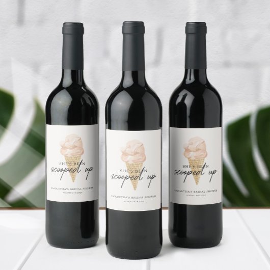 スコップアップシックな水色アイスクリームブライダルシャワー ワインラベル