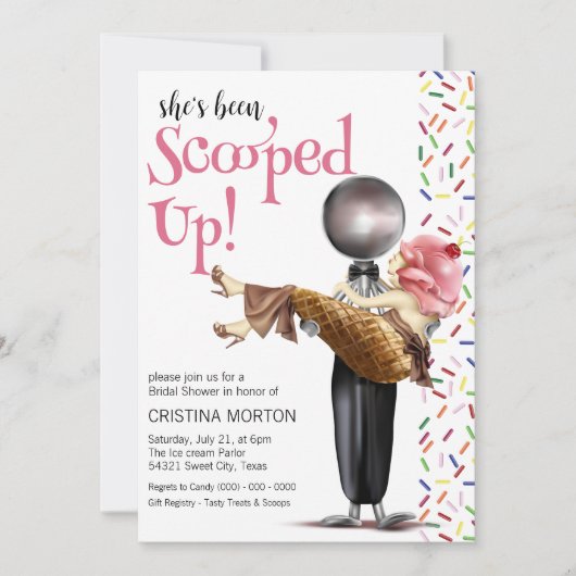 スコップアップストロベリーアイスクリームブライダルシャワー 招待状 (正面)