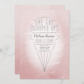 スコップアップピンクアイスクリームテーマブライダルシャワー 招待状 (正面/裏面)