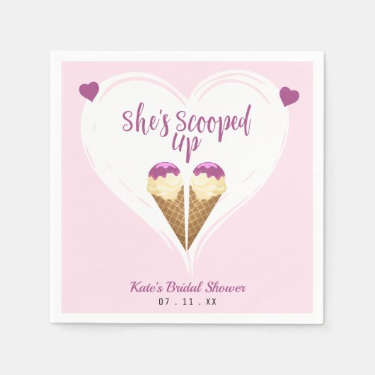 スコップアップピンクアイスクリームハートブライダルシャワー スタンダードカクテルナプキン (正面)