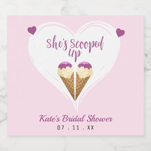 スコップアップピンクアイスクリームハートブライダルシャワー スパークリングワインラベル (シングルラベル)