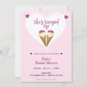 スコップアップピンクアイスクリームハートブライダルシャワー 招待状 (正面)