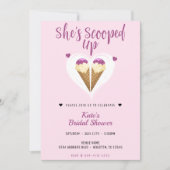 スコップアップピンクアイスクリームハートブライダルシャワー 招待状 (正面)