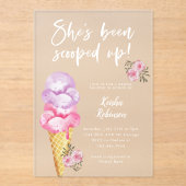 スコップアップピンクアイスクリームブライダルシャワー アクリル招待状 (正面)