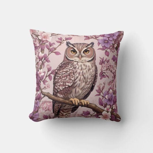 スコップエレガントフクロウパープルフローラ クッション (正面)
