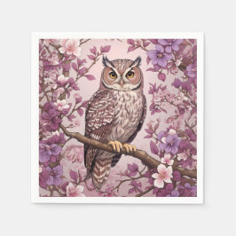 スコップエレガントフクロウパープルフローラ スタンダードカクテルナプキン
